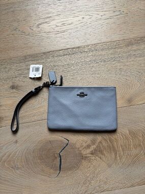 Coach Light Blue Pebbled Leather Wristlet in Twilight Blue- New